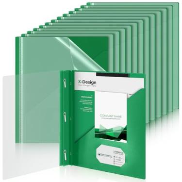 Imagem de Teling 24 peças de capa transparente com 3 pinos, pastas de apresentação de relatório de plástico, capacidade de 90 folhas, retomar documentos para escritório escolar (verde)