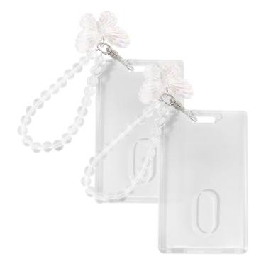 Imagem de 2 porta-cartões de foto transparentes porta-chaves porta-cartões de foto porta-cartões de acrílico porta-crachás de identidade capas transparentes protetores de cartão de plástico com pingente de