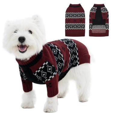 Imagem de ROZKITCH Suéteres para cães pequenos e médios, meninos e meninas, suéter de Natal, pulôver de malha com padrão clássico Fair Isle, roupas quentes de inverno para gatos, cães pequenos, vermelho escuro
