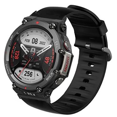 Imagem de Lamshaw Compatível com pulseiras Amazfit T-Rex 2, pulseiras macias de substituição de silicone com fivela de aço inoxidável compatíveis com relógio inteligente Amazfit T-Rex 2 (preto)