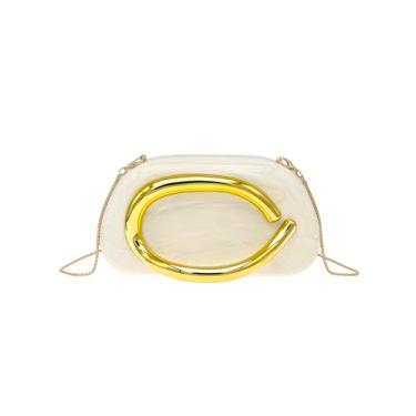 Imagem de COOLOYA Bolsas femininas de acrílico para noite, casamento, retrô, de metal, guidão, bolsas transversais com corrente, Mármore branco, One Size