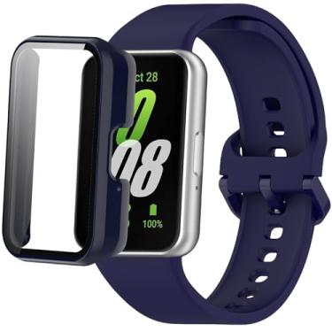 Imagem de Pulseiras de silicone compatíveis com Samsung Galaxy Fit 3 SM-R390, com capa protetora de PC, unissex, macia, respirável, à prova d'água, pulseira esportiva para Galaxy Fit 3