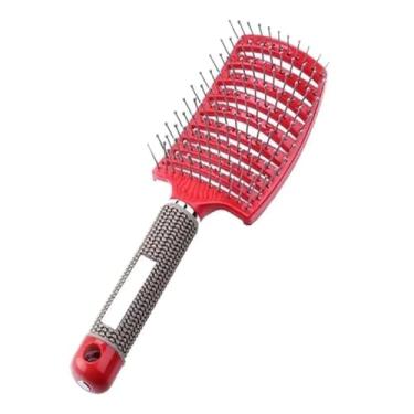 Imagem de Escova Raquete Modeladora Vazada Profissional Para Cabelo Com Cabo Siliconado Para Escovação e Penteado de Cabelo(Vermelha)