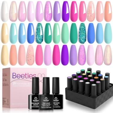Imagem de Conjunto de esmalte de gel roxo Beetles - 20 cores rosa choque roxo brilhante unicórnio brilhante glitter manicure macaron kit de esmalte de gel pastel com base fosco brilhante top coat
