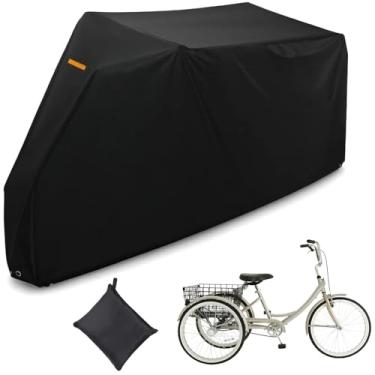 Imagem de Toemue Capa Para Triciclo Adulto Toemue, Capas Elétricas, Impermeáveis Bicicleta 420D, À Prova De Poeira, Elétrica Vento Todas As 3 Rodas (Preta, 75" C X 30" L 44" A)