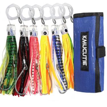 Imagem de Kmucutie Conjunto de 6 pcs 6.5 polegadas trolling Lure Marlin Tuna Dolphin Shark Big Game mar profundo pesca lures incluído saco de malha (6.5 polegadas,A)