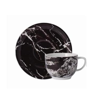 Imagem de Xícara Chá com Pires 200ml Porcelana Schmidt - Dec. Ônix Fosco, 2394, 