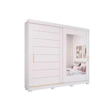 Imagem de Guarda Roupa 2 Portas de Correr (1 c/ Espelho) e 8 Gavetas c/ Pés Florença Branco - Panan