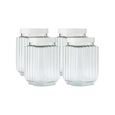 Imagem de 4 Potes Plástico Cozinha Organizador Multiuso 1,5lt Fileto Premium (Branco)