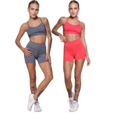 Imagem de KIT 2 Conjunto Top Alça Fina Sem Bojo e Short Suplex Serra e Mar Treino Academia Moda Fitness-Feminino