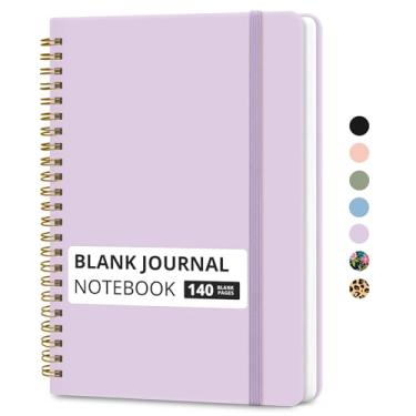 Imagem de Taja Caderno de diário em espiral em branco para mulheres e homens, 140 páginas, caderno de esboços, caderno simples para desenho e esboço, diário, para escrita criativa, A5 (15 x 20 cm) - roxo