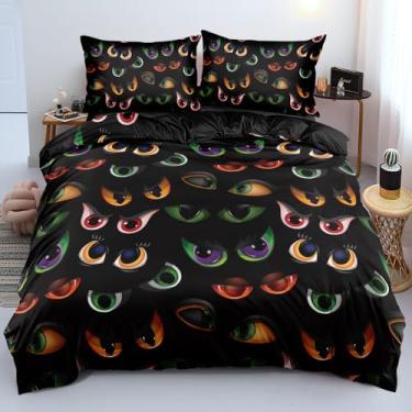 Imagem de Holiyjog Kawaii Capa de edredom de gato, tamanho solteiro, macio, com estampa de desenhos animados, jogo de cama de gato fofo para meninas
