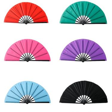 Imagem de Xylarnoveth Pacote com 6 fãs de dança pop de linha grande - Fãs de Trail Ride Hand Pop para dança e performance - Ventilador de mão de botas no chão - Fãs dobráveis em massa com som para festivais