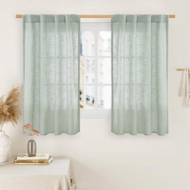 Imagem de LAMIT Cortinas de linho para janela pequena, 113 cm de comprimento, painéis de filtragem de luz, aba traseira e bolso para varão, cortinas neutras para café/banheiro/sala loft, sálvia clara, 2 painéis