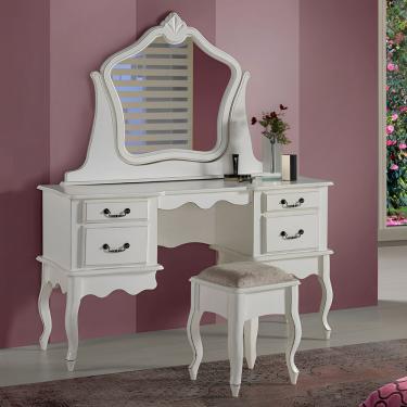 Imagem de Conjunto De Penteadeira E Banqueta Com Pés Luiz Xv - Branco Laca