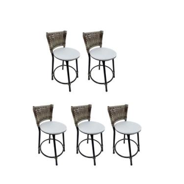 Imagem de Kit 5 banqueta baixa junco cozinha gourmet bancada americana - FortMix