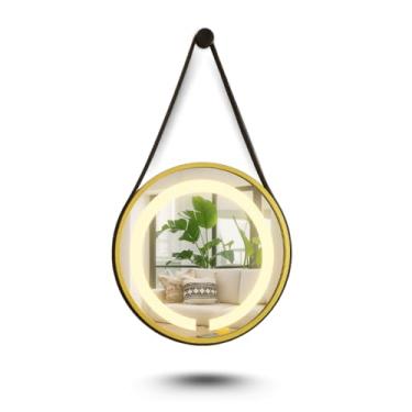 Imagem de ESPELHO ADNET ILUMINADO REDONDO 40CM DOURADO C/ALÇA PRETA TOUCH 2 LEDS 3000/6000K