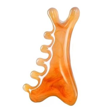 Imagem de ELYN Pente Gua Sha 4 em 1 multifuncional - Massageador de couro cabeludo de resina para cabelo, rosto e corpo - Redução de estresse e redução de inchaço (laranja)