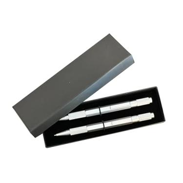Imagem de Conjunto de escrita de engenheiro profissional – Caneta esferográfica prateada e dupla de lapiseira de 0,7 mm com aderência texturizada em caixa de presente