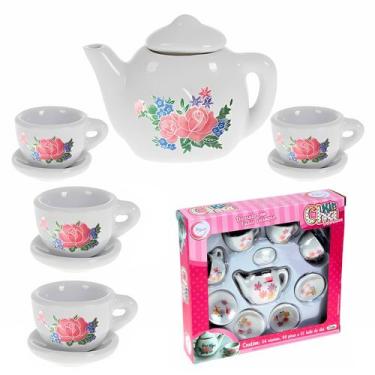 Imagem de Conjunto De Chá Porcelana Com Pires Xícaras E Bule Decorado Colecionáv