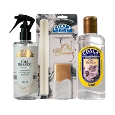 Imagem de Kit Coala Odorizante 260ml Tecidos Ambientes Estofados Difusor Aroma Com Varetas 100ml Limpador Concentrado 120ml Chá Branco Óleos Essenciais