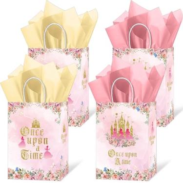 Imagem de MOIZYNG 16 peças, Once Upon a Time, lembrancinhas de festa de princesa, rosa, floral, dourado, castelo, guloseimas, doces, petiscos, saco de presente com papel de seda para meninas, aniversário