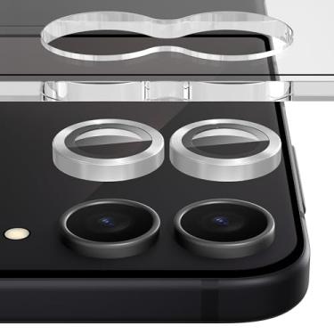 Imagem de Suoman Pacote com 2 protetores de lente para câmera Samsung Galaxy Z Flip 7, [linhas de CD] capa de lente de vidro temperado estilo textura de metal [assistência de posicionamento] - Prata