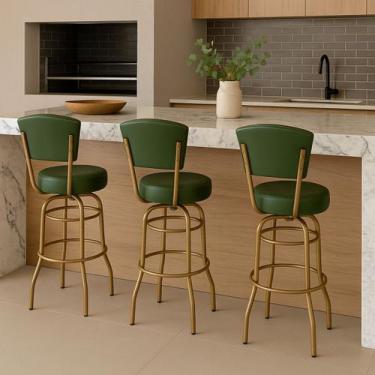 Imagem de Banqueta Altura 65cm Bar Giratória com Encosto cor Dourado fosco Assen