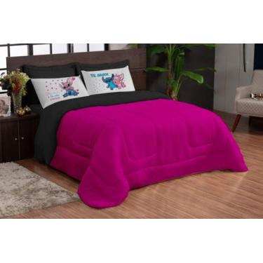 Imagem de Kit Edredom Casal Queen Te Amo 5 pcs Stich Pink Preto - TheoVitex