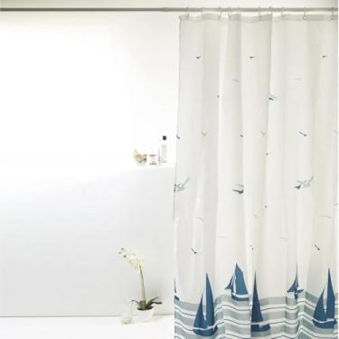 Imagem de Cortina Box Antimofo 198x180cm C/Varão Até 2 Mts E Ganchos (Barco azul)