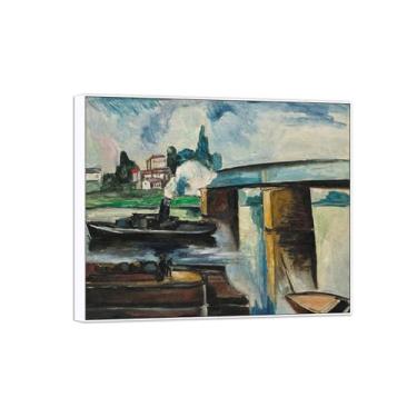 Imagem de BMZFYBS Pôster e impressões de arte famosa da paisagem - Imagem de decoração de parede - Ponte de trilho - Pintura com moldura branca para casa 40 x 50 cm 16 x 20 pol