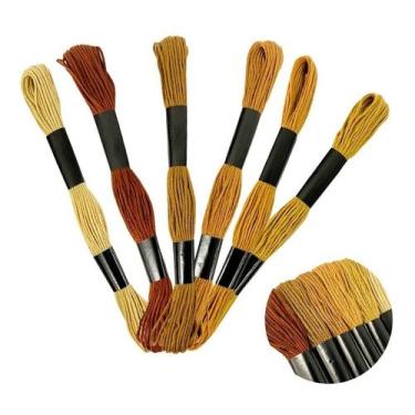 Imagem de Kit 6 Meadas Linha De Bordar Bordado Manual Ponto Cruz - ADB, Marrom