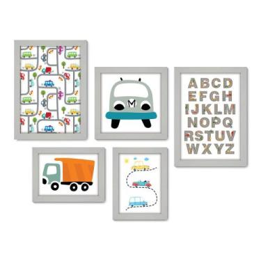 Imagem de Kit Com 5 Quadros Decorativos - Carrinhos - Alfabeto - Infantil - Baby