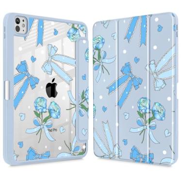 Imagem de Tuiklol Capa para iPad Pro de 11 polegadas (M4) 2024 5ª geração, porta-lápis embutido com proteção traseira transparente, suporte de três dobras, hibernar/despertar automático. Modelo: A2836/A2837