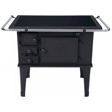 Imagem de Fogão A Lenha Nº 02 Direito Ferro Fundido Chapa Vitrocerâmica Preto 3E