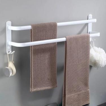 Imagem de Toalheiro de banheiro de aço inoxidável, haste única/dupla/tripla com gancho, suporte de armazenamento, 30/40/50 cm, acessórios de hardware opcionais, branco, 40 cm, duplo, conforme mostrado