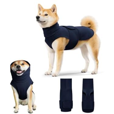 Imagem de Colete calmante para cães com gola rolê ajustável para fogos de artifício, separação, visitas ao veterinário, moletom com capuz para cães grandes e médios