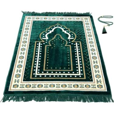 Imagem de Tapete de oração para homens, mulheres ou crianças muçulmanos, conjunto portátil para oração e contas de oração para presentes islâmicos – Tapete de oração muçulmano para Ramadã, Umrah, Hajj - Tapete