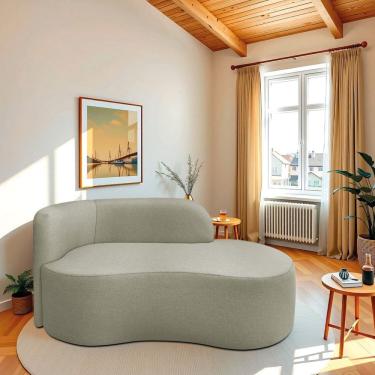 Imagem de Recamier Curvo Orgânico 180cm 3 Lugares Lado Direito para Sala ou Quarto Bouclé Japão Verde Oliva