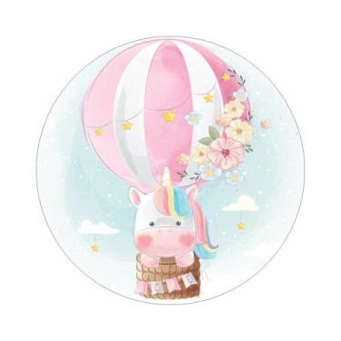 Imagem de Painel de Lona Redondo Unicórnio Cute Balão - Fabrika de Festa, 100x10