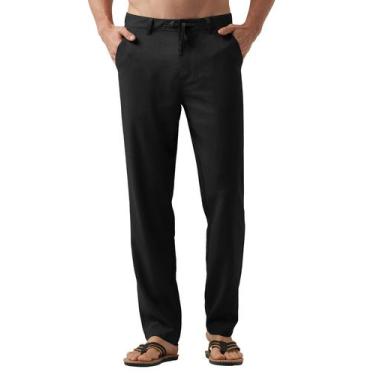 Imagem de Calças Willit Linen, vestido casual masculino, com cordão, preto, 30 L