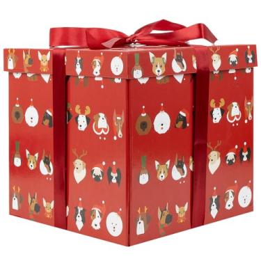 Imagem de Jaywayang Caixa de presente de Natal grande de 25,4 cm com tampa e fita, caixa de presente vermelha com enchimento de papel para embrulho de presentes de Natal.