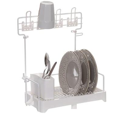 Imagem de Escorredor de Pratos com Porta Talher e Copos Aramado para Parede Dry Dobrável Branco com Branco