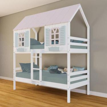 Imagem de Beliche Casinha Bela - Madeira Maciça Branco/rosa/verde - Housin
