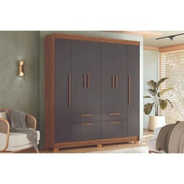 Imagem de Guarda Roupa Casal 6 Portas E 4 Gavetas C/ Pés Guarapuava 6.4 Jatobá/grafite - Santos Andirá
