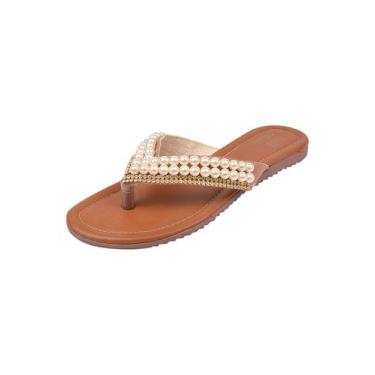 Imagem de Chinelo Feminino Rasteirinha Feminina  Slide Perolas Branca Casual Con