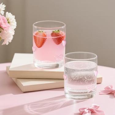 Imagem de FYSUIMU 2 peças de copos de suco com ícone de coração com laço de 400 ml, copos estéticos, copos de coquetel para mulheres, amigas, lembrancinhas de festa de aniversário