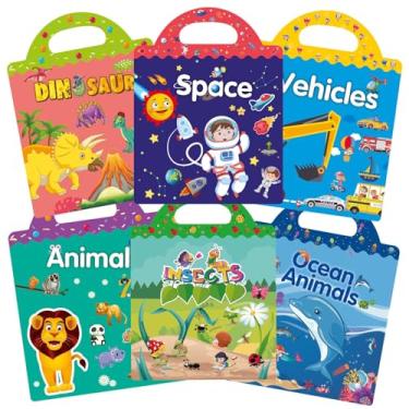 Imagem de CLYLIFE Conjunto de 6 livros de adesivos inchados para crianças de 2 a 4 anos | Livros adesivos reutilizáveis 3D para crianças de 1 a 3 anos | Fazenda, animal, dinossauros, mundo oceânico, espaço