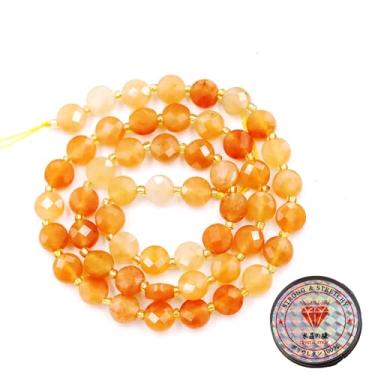 Imagem de Malahill Contas de pedra preciosa para fabricação de joias, contas de moeda facetadas de pedra natural aventurina laranja 6 mm