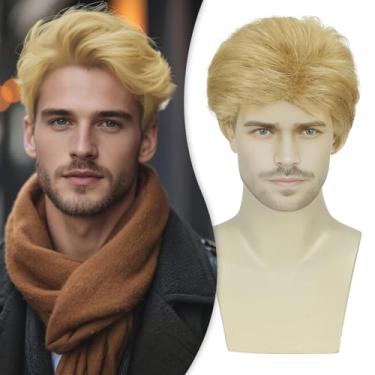 Imagem de Creamily Peruca masculina loira curta masculina encaracolado em camadas natural macio peruca de cabelo sintético resistente ao calor fantasia cosplay peruca para homens perucas de substituição de